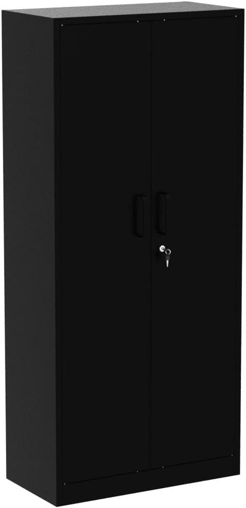 Metal Storage Cabinet with 2 Doors and 6 Shelves, Black Metal Cabinet with Lock, 71 Inch Lockable Garage Storage Cabinet wourant