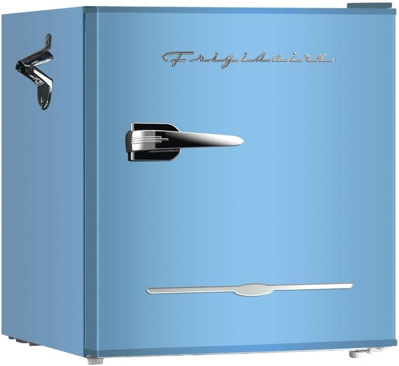 Frigidaire EFR176 Retro Compact Fridge with Chiller Mini Refrigerator with Built-in Bottle Opener for Office, Bedroom, Dorm Room or Cabin, 1.6 cu ft 16" D x 18" W x 18.5" H, Moonlight wourant