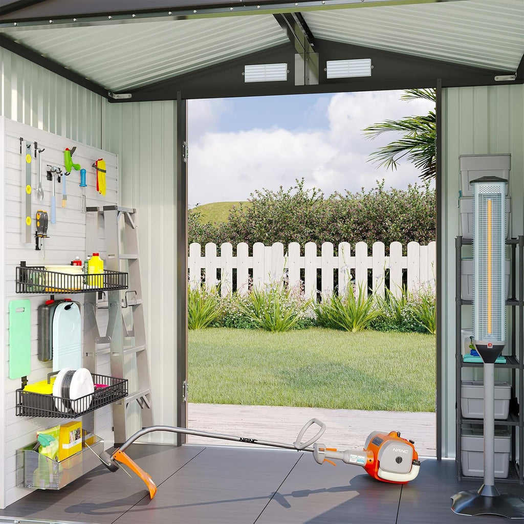 Aoxun 7.4x5.3FT Shed with Floor Galvanized Steel Outdoor Storage Shed Metal Garden Shed wourant