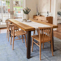 Devoko Home Acacia Wood Dining Table 6-Person Indoor Outdoor Table Iron Legs Sandblast Finish wourant