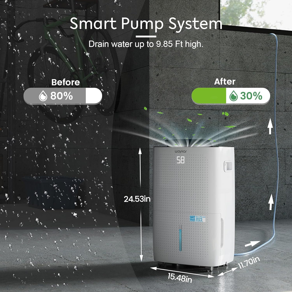 Waykar 2000 Sq Ft Dehumidifier for Home and Basements with Auto or Manual Drainage wourant