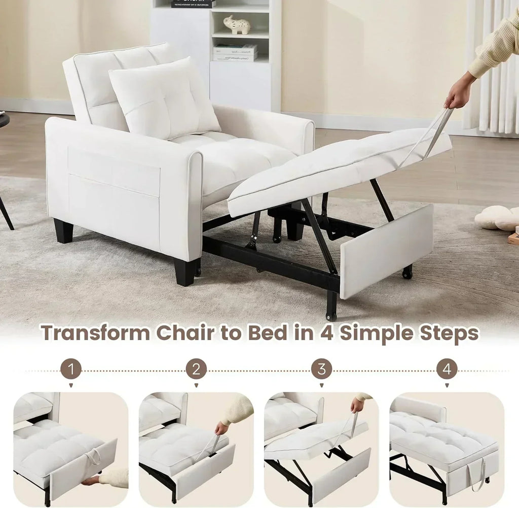 Convertible Sleeper Chair 3 in 1 Sleeper Chair Bed Pull Out Sofa Bed Chairs Velvet Single Sofa wourant