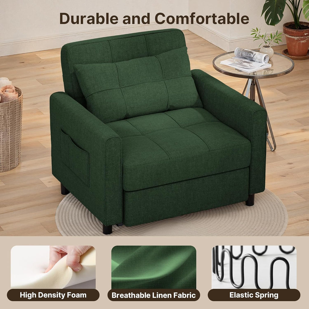 Sofa Bed Chair 3 in 1 Convertible Pullout Single Sleeper Chair Bed Spacious Multifunctional Sofa wourant