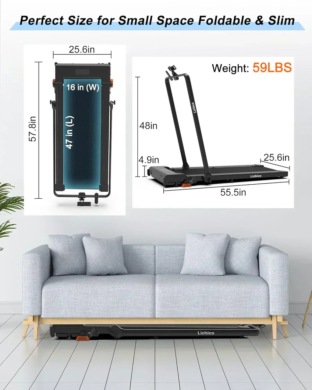 Lichico Walking Pad Under Desk Treadmill Ultra-Quiet Brushless Electric Jogging Treadmill wourant