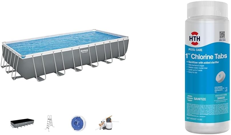 Power Steel 14' x 8'2" x 39.5" Oval Above Ground Pool Set | Includes 530gal Filter Pump, Ladder, ChemConnect Dispener wourant