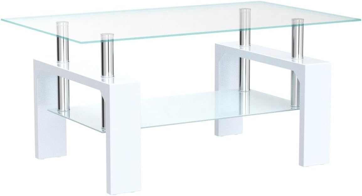 Living Room Rectangle Coffee Table, Tea Table Suitable for Waiting Room, Modern Side Coffee Table with Wooden Leg, Glass Tabletop wourant