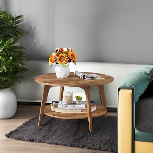 VASAGLE Round Coffee Table 2 Tier Coffee Table with Storage for Living Room 31.5 x 17.7 Inches wourant