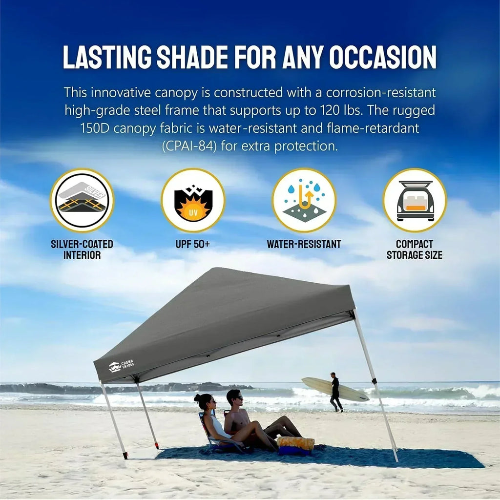 10x10 Pop-Up Awning One-Click Installation Beach Tent Outdoor Sunshade Silver Coated Top wourant