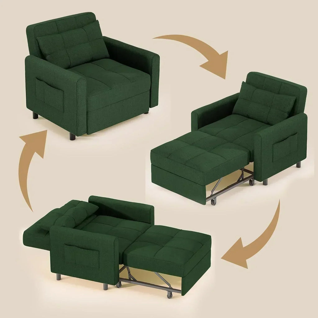 Sofa Bed Chair 3 in 1 Convertible Pullout Single Sleeper Chair Bed Spacious Multifunctional Sofa wourant