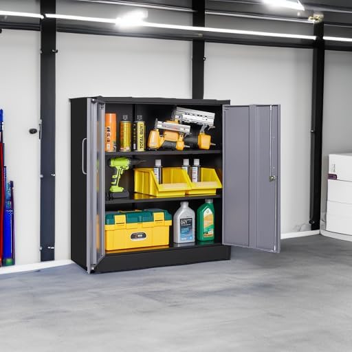 Metal Storage Cabinet with 2 Doors and 6 Shelves, Black Metal Cabinet with Lock, 71 Inch Lockable Garage Storage Cabinet wourant