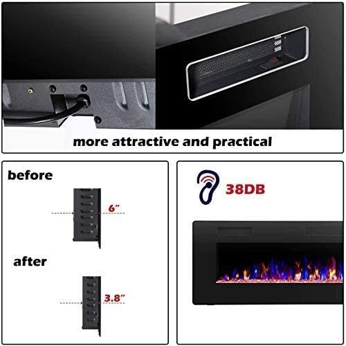 R.W.FLAME 60" Recessed and Wall Mounted Electric Fireplace, Low Noise, Fit for 2 x 6 Stud, Remote Control with Timer, Touch Screen, Adjustable Flame Color and Speed, 750-1500W wourant