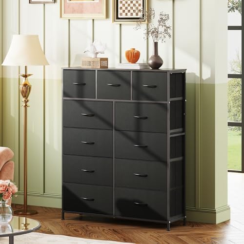 Storage Organizer Unit with 11 Fabric Bins, Storage Drawers Organizer with Steel Frame, Tall Storage Tower Organizaton wourant