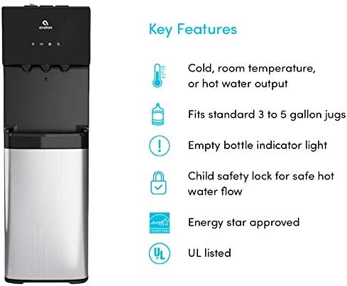 Avalon Bottom Loading Water Cooler Water Dispenser with BioGuard- 3 Temperature Settings - Hot, Cold & Room Water, Durable Stainless Steel Construction, Anti-Microbial Coating- UL Listed wourant