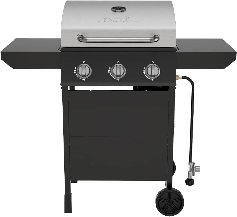 Nexgrill 3-Burner Propane Gas Grill with Side Tables, 27,000BTUs, Stainless Steel Lid wourant