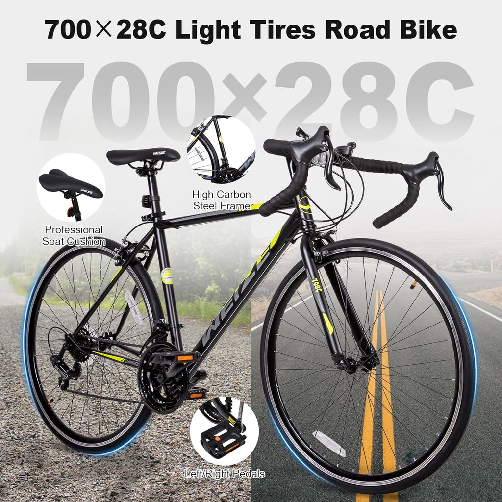 WEIZE Road Bike 700C Wheel City Commuter Bicycle Shimano 14 Speed Drop Bar Racing Adult Bike wourant