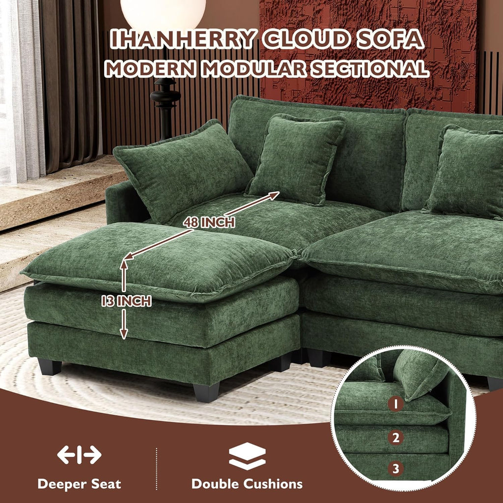 111.4 Inch L Shaped Modern Sofa Modular Cloud Sofa with Ottoman 4 Seater Chenille Deep Seat Sofa wourant