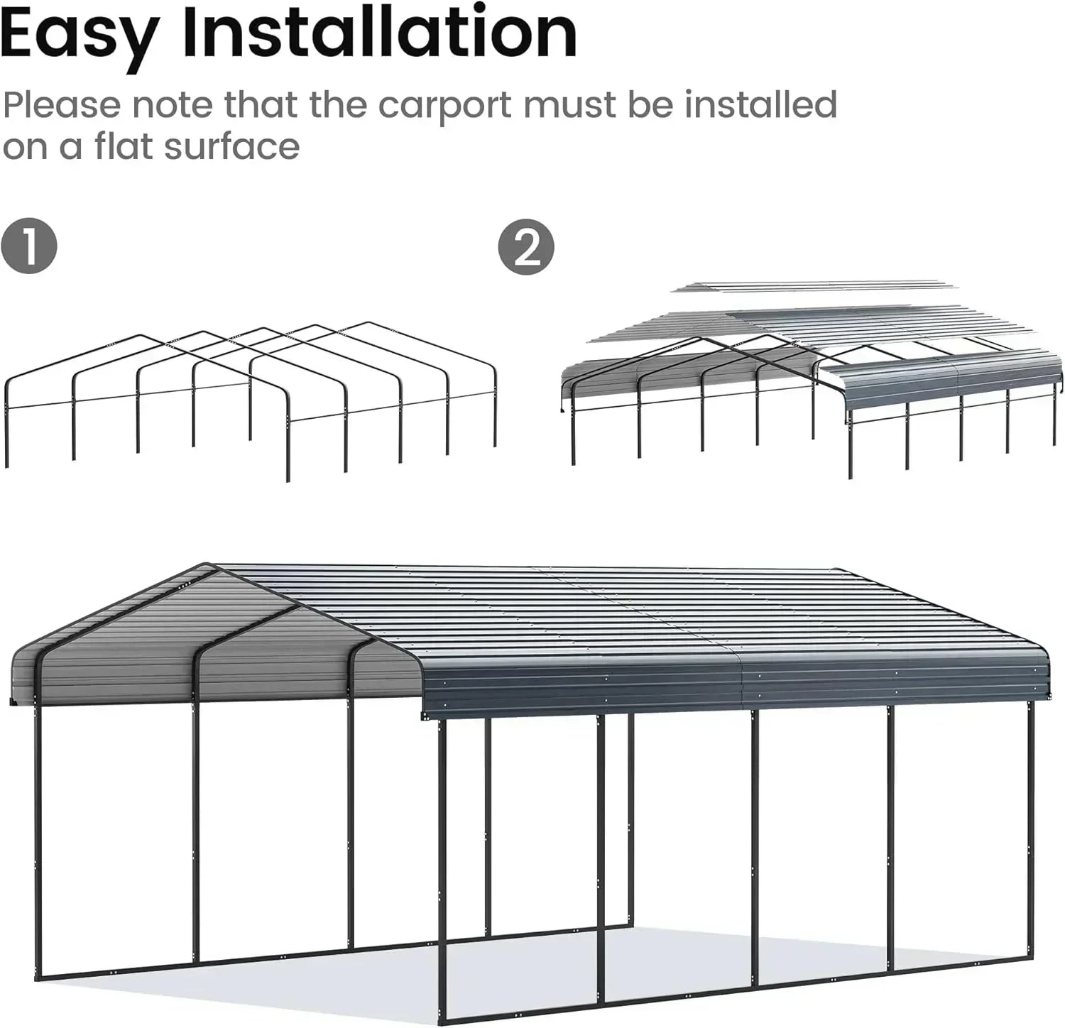 10'x15' Heavy Duty Metal Carport Outdoor Garage Car Shelter Shade with Heavier Frame wourant