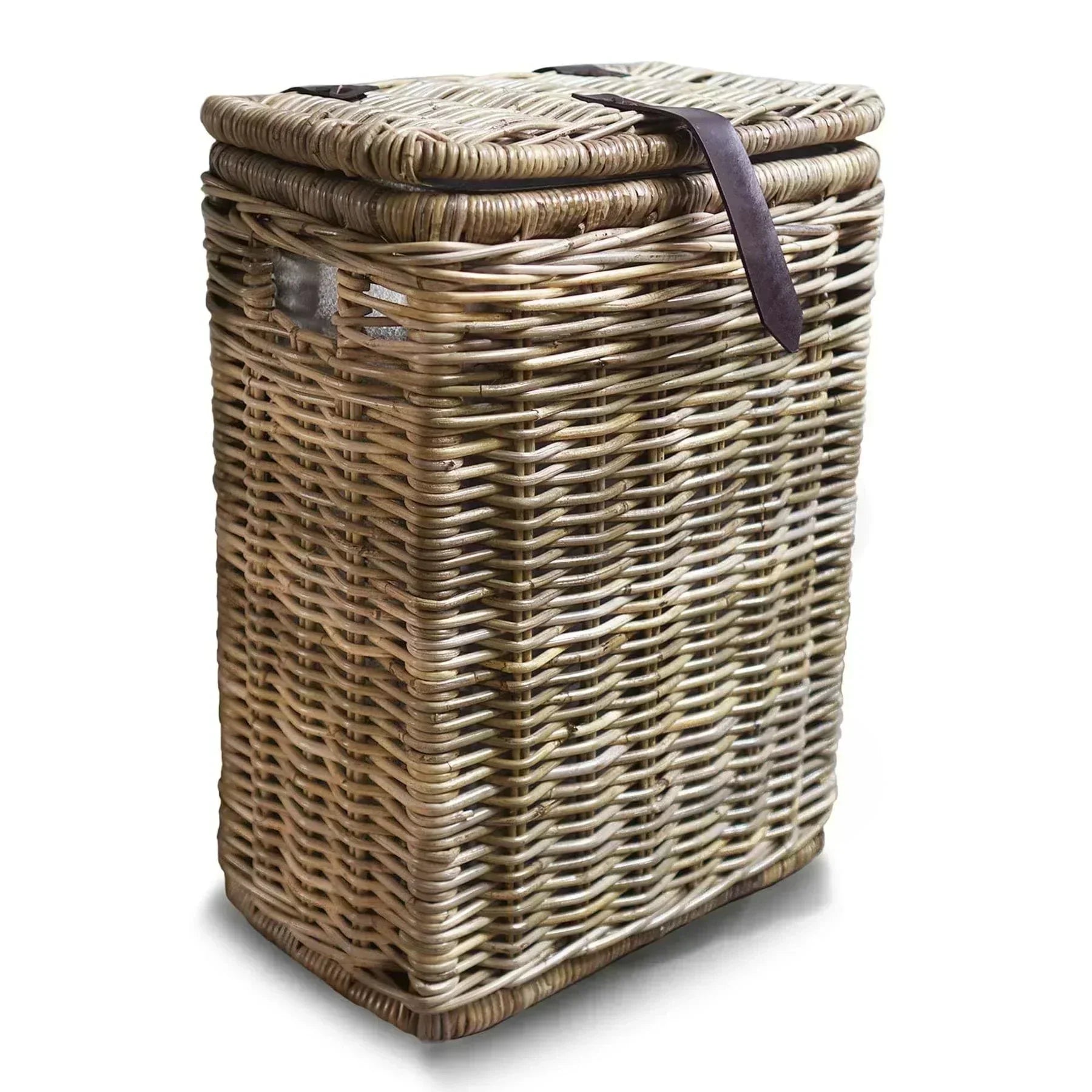 Kitchen Trash Basket with Metal Liner Antique Walnut Brown wourant
