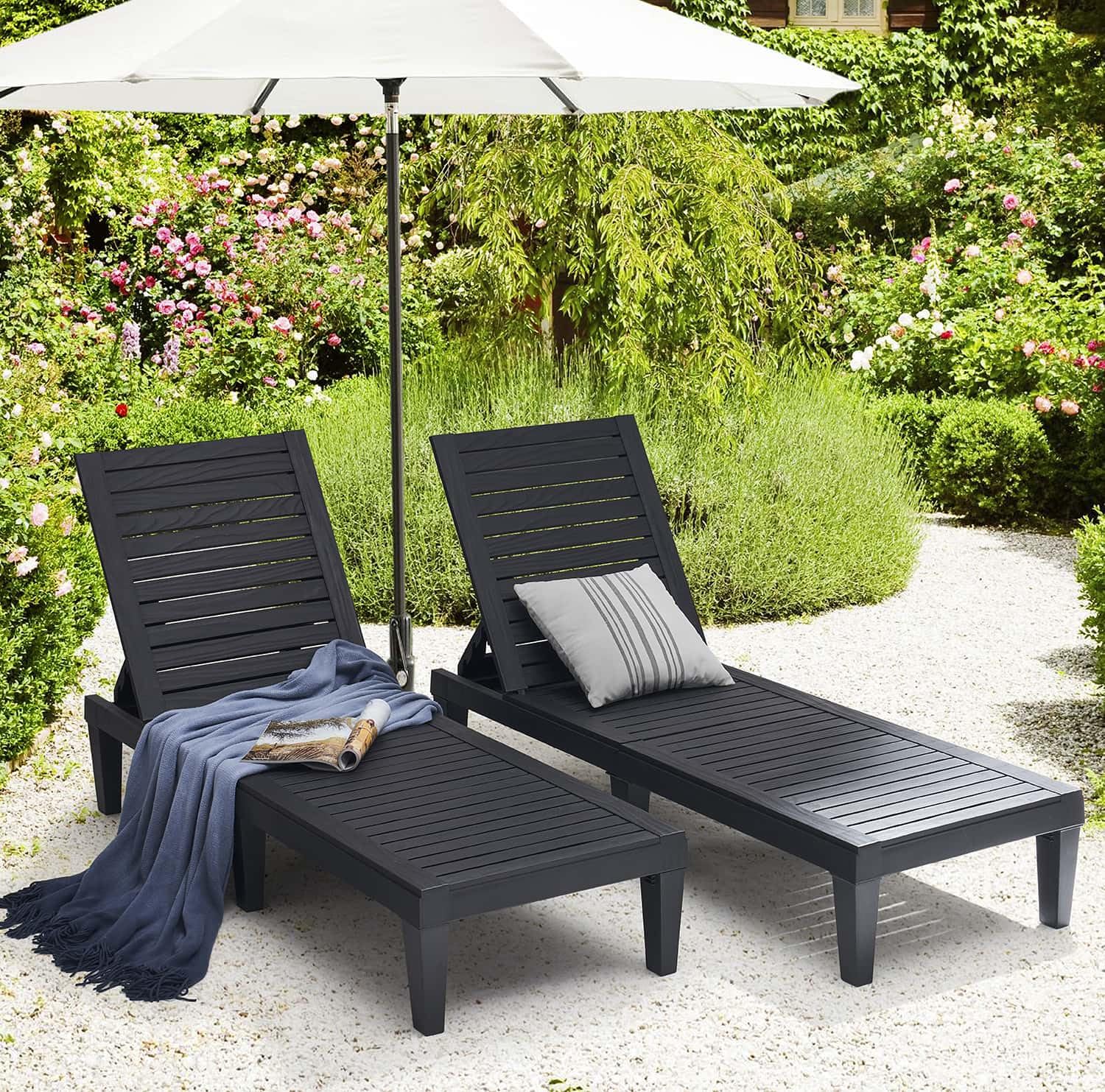 Patio Chairs Black Chaise Lounge Chair Outdoor 5-Position Adjustable Sun Tanning Chair wourant