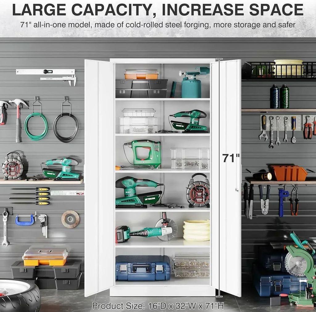 Metal Storage Cabinet with 2 Doors and 6 Shelves Black Metal Cabinet Garage Storage Cabinet wourant