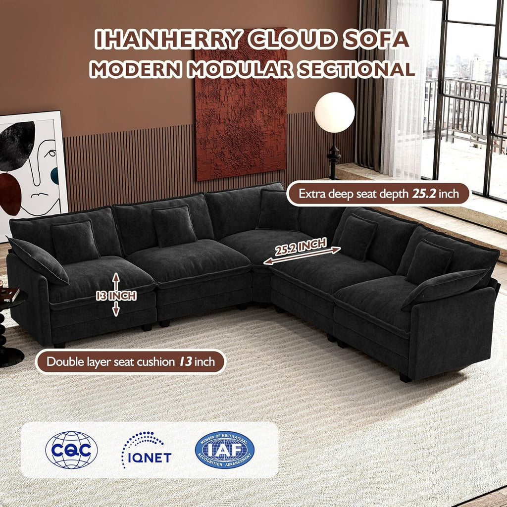 ihanherry 146-inch U-shaped modern sofa modular area cloud sofa wourant