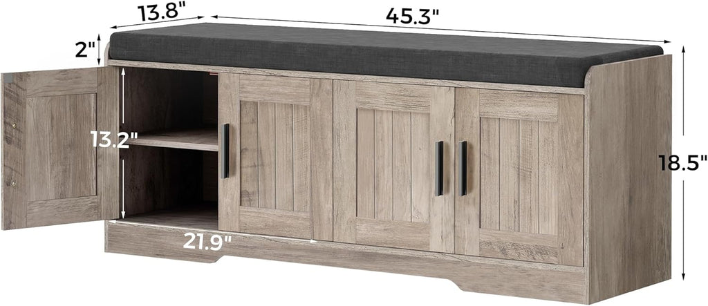 2-Tier Storage Bench Shoe Bench with Thickened Padded Seat Cushion Entryway Bench wourant