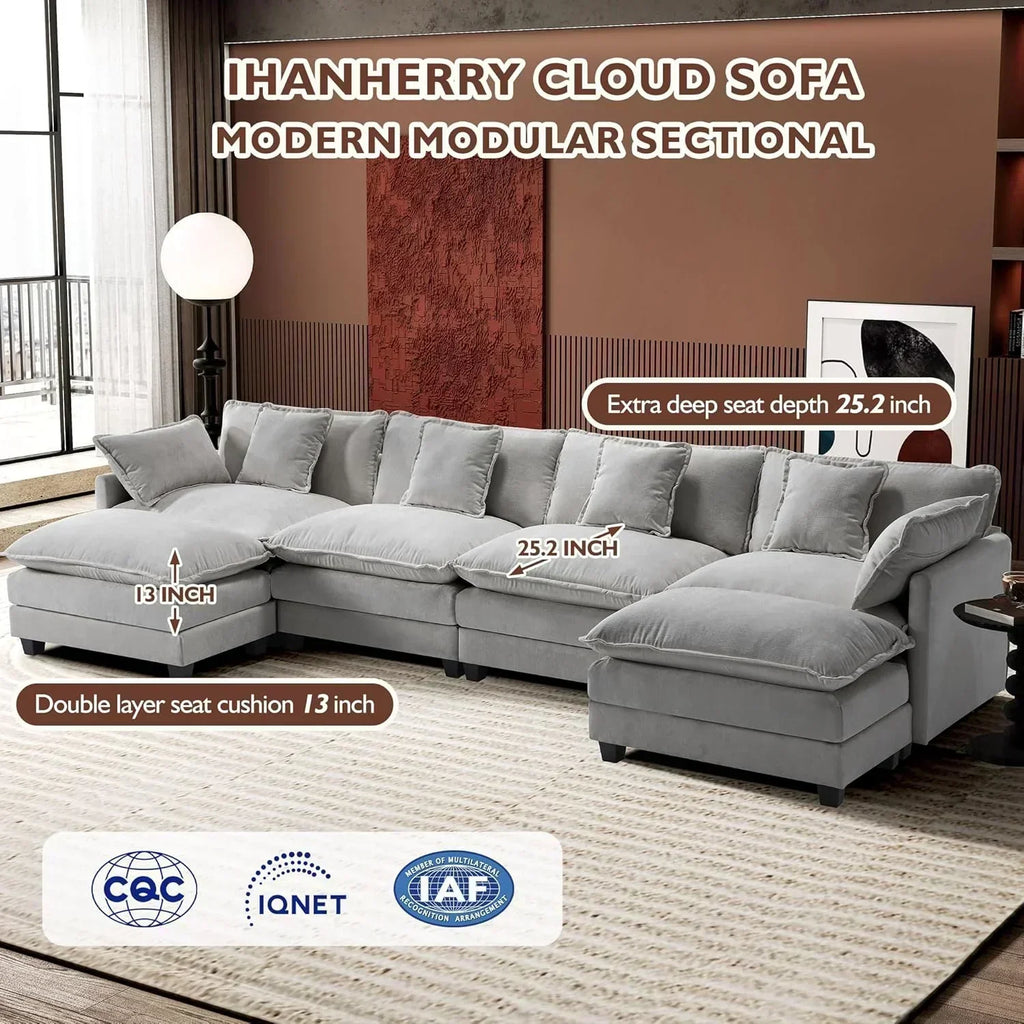 ihanherry 146-inch U-shaped modern sofa modular area cloud sofa wourant