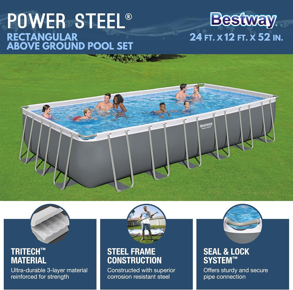 Power Steel 14' x 8'2" x 39.5" Oval Above Ground Pool Set Includes 530gal Filter Pump Ladder wourant