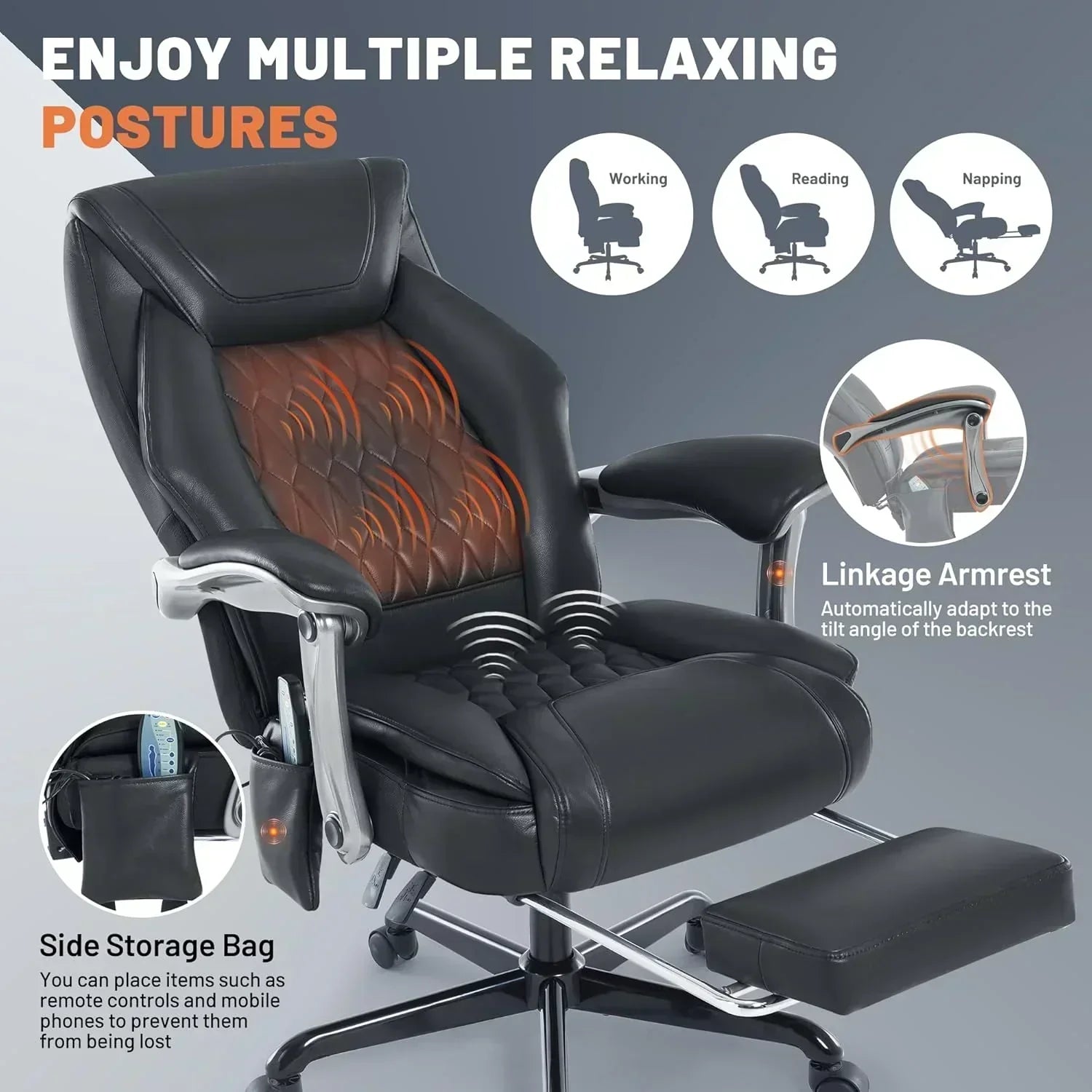 Massage Office Chair with Heating and Footrest Ergonomic Executive Reclining Office Chair wourant