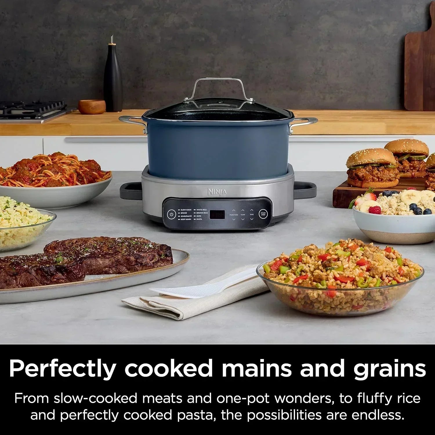 Ninja Slow Cooker 8.5 Quart Multi Cooker with Dutch oven steamer glass lid with integrated spoon wourant