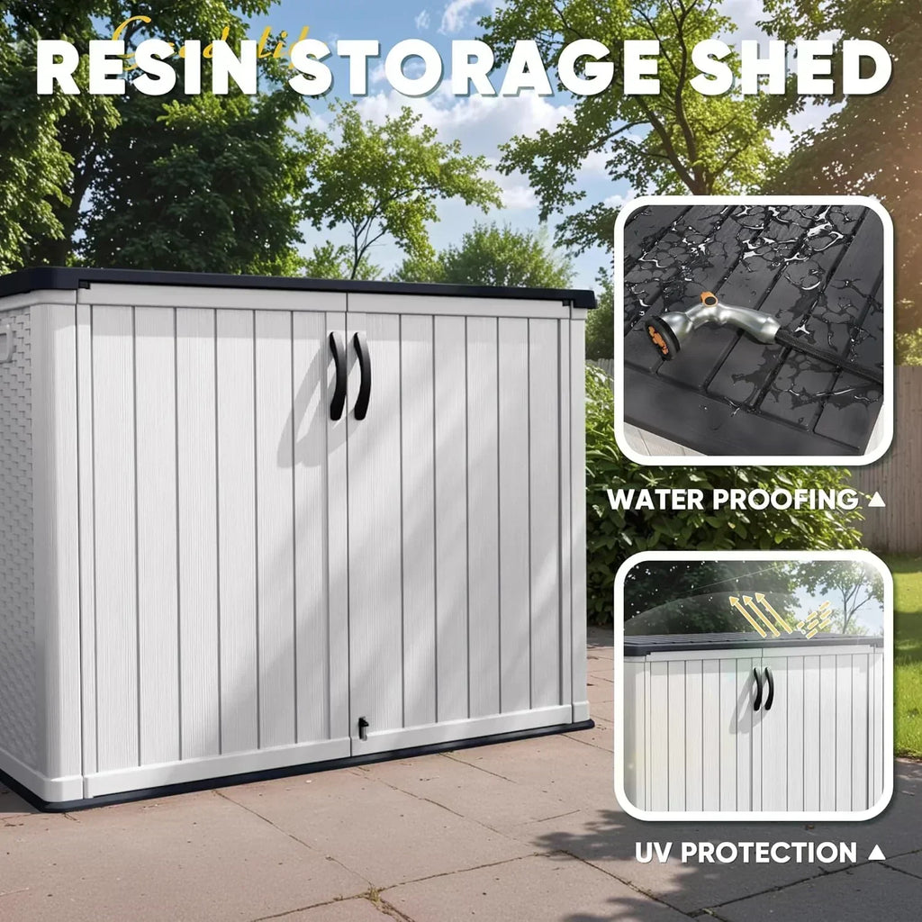 Devoko Outdoor Storage Cabinet 26 Cu Ft with Lockable Doors Horizontal Storage Shed Waterproof wourant