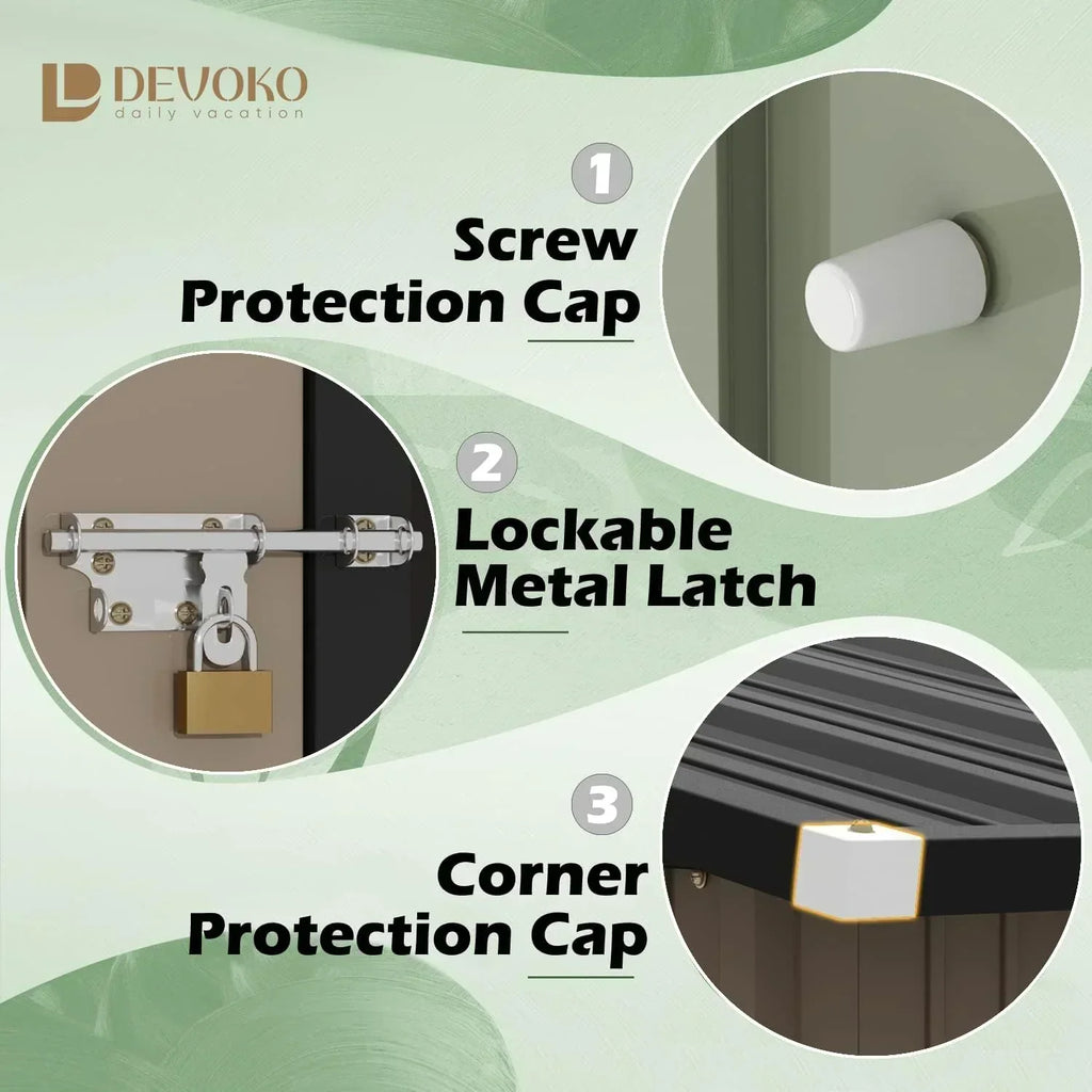 Devoko Outdoor Storage Shed Lockable Metal Garden Shed Steel Anti-Corrosion Storage House wourant