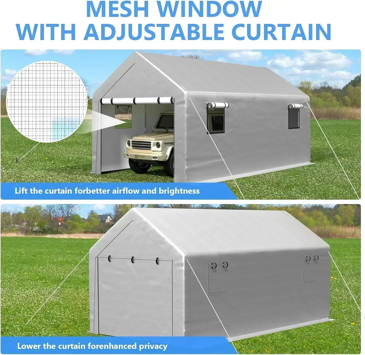6x8 ft Heavy Duty Carport Tent Portable Garage Removable Side Walls Four Seasons Tarpaulin wourant