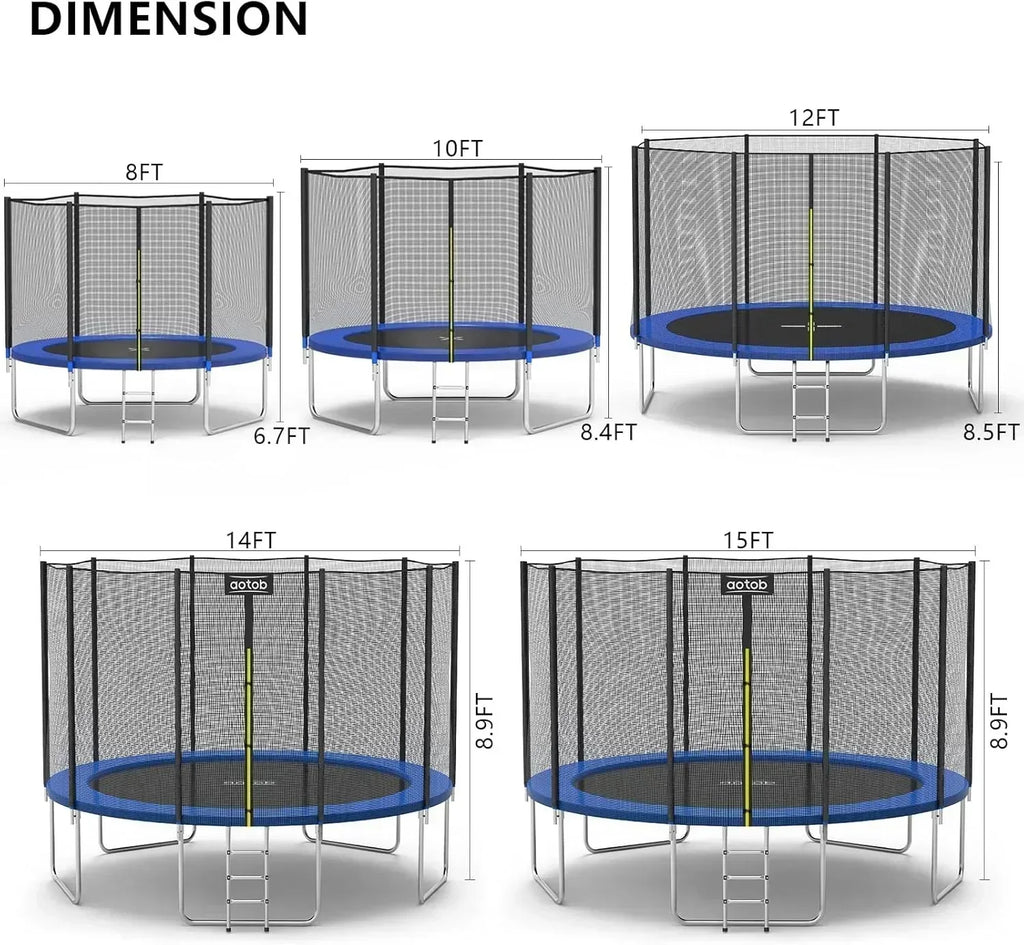 AOTOB 8FT 10FT 12FT 14 FT 15FT Trampoline with Safety Enclosure Net Outdoor Trampoline wourant