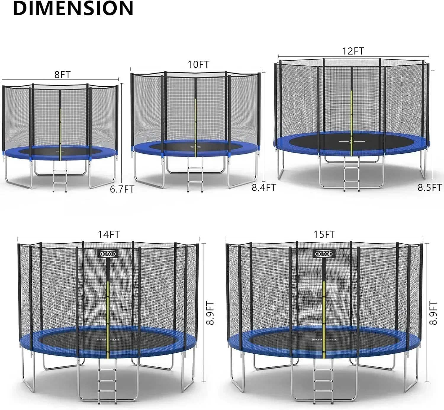 AOTOB 8FT 10FT 12FT 14 FT 15FT Trampoline with Safety Enclosure Net Outdoor Trampoline wourant