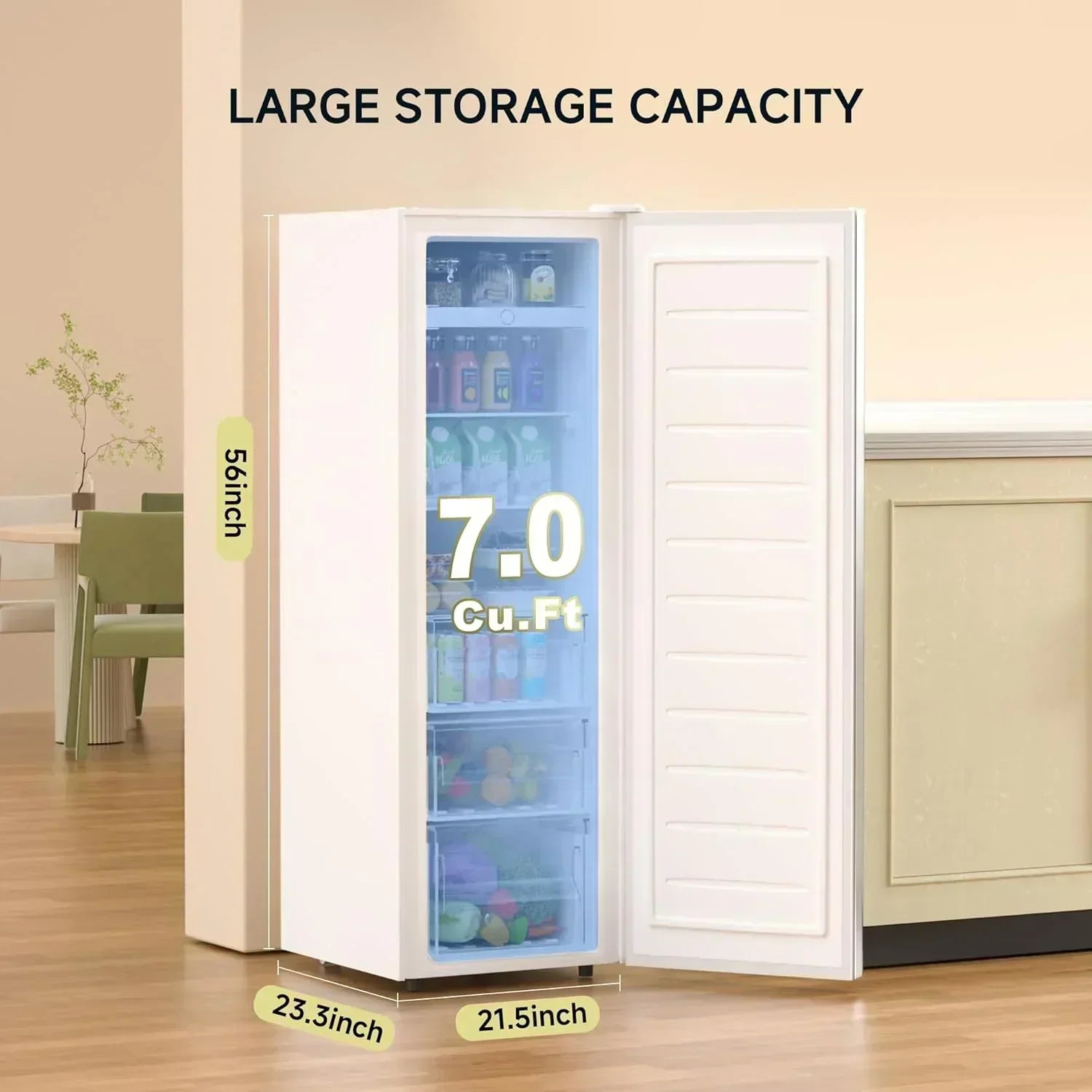 BANGSON Upright Freezer 7.0 Cu.ft Stand Up Freezer Convertible Upright Freezer/Refrigerator wourant