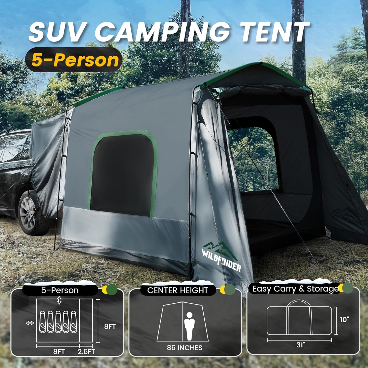 SUV Tent 5-9 Person Rectangle Car Tent for Family Waterproof Windproof for Car Camping Tents wourant