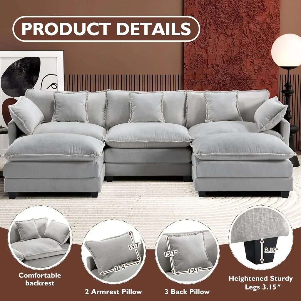 ihanherry 146-inch U-shaped modern sofa modular area cloud sofa wourant