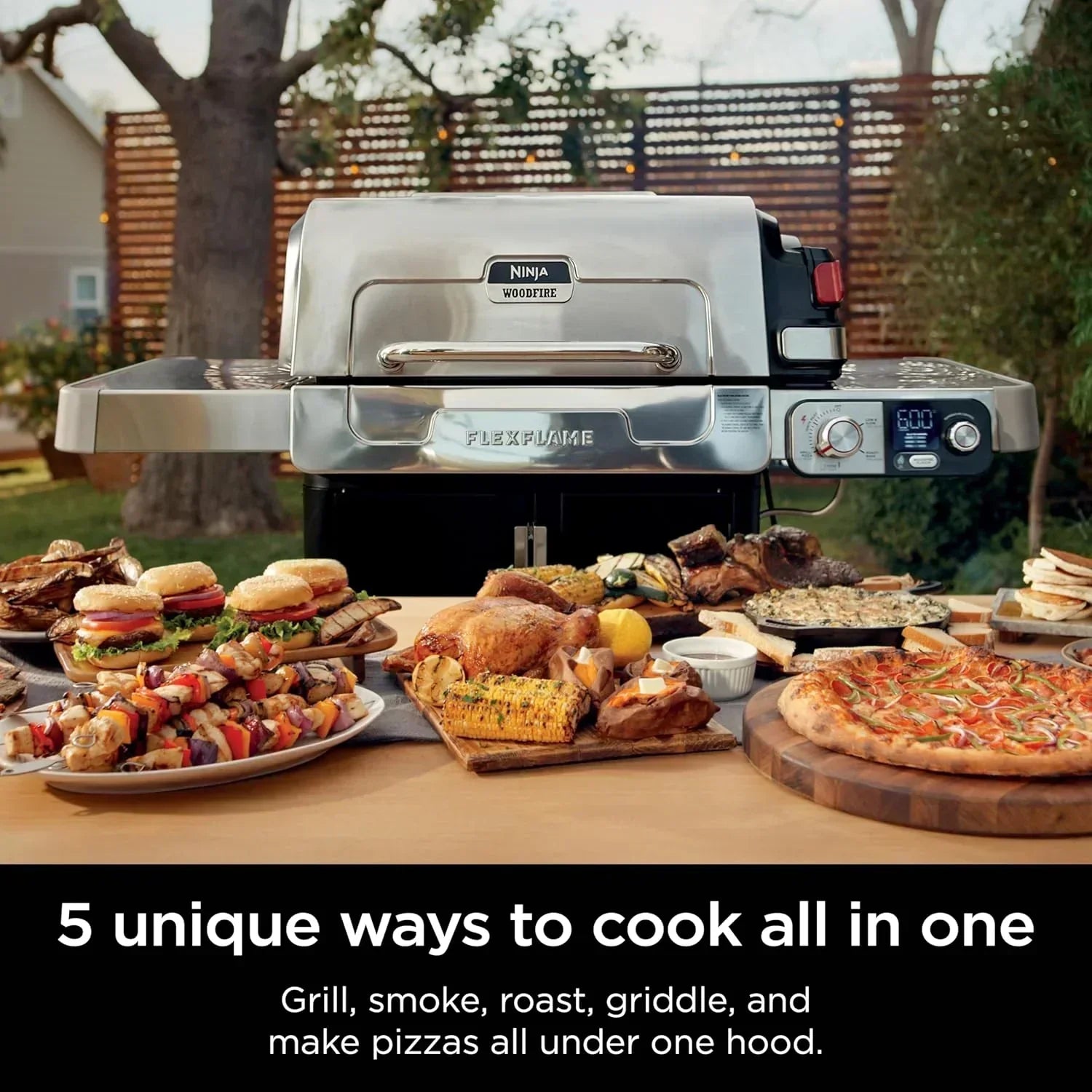 Ninja FlexFlame Grill and Smoker Electric Propane Grill Roaster BBQ Grill 5-in-1 Cooking System wourant