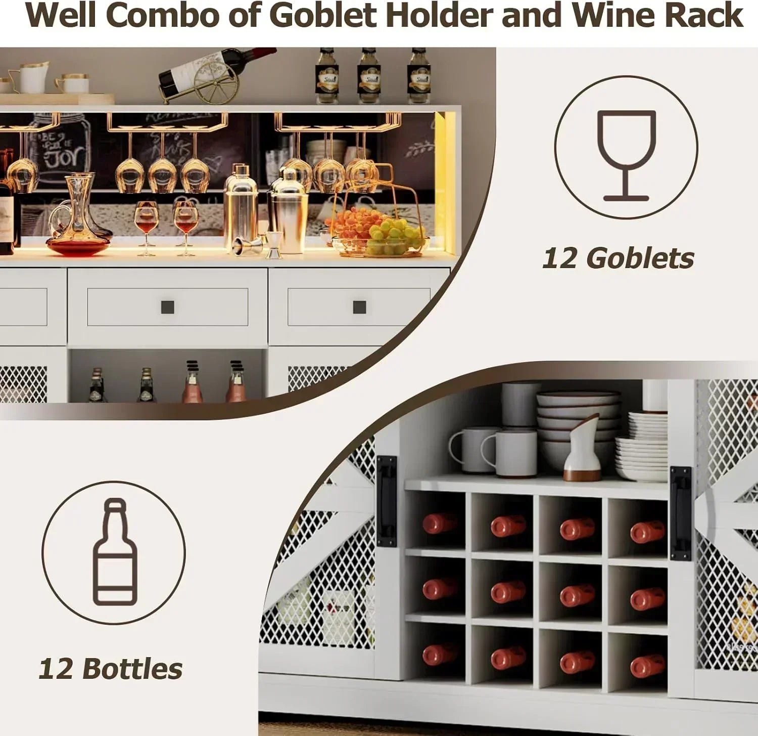 Wine Bar Cabinet with LED Light Liquor Cabinet with Glass Holder Coffee Bar for Liquor wourant