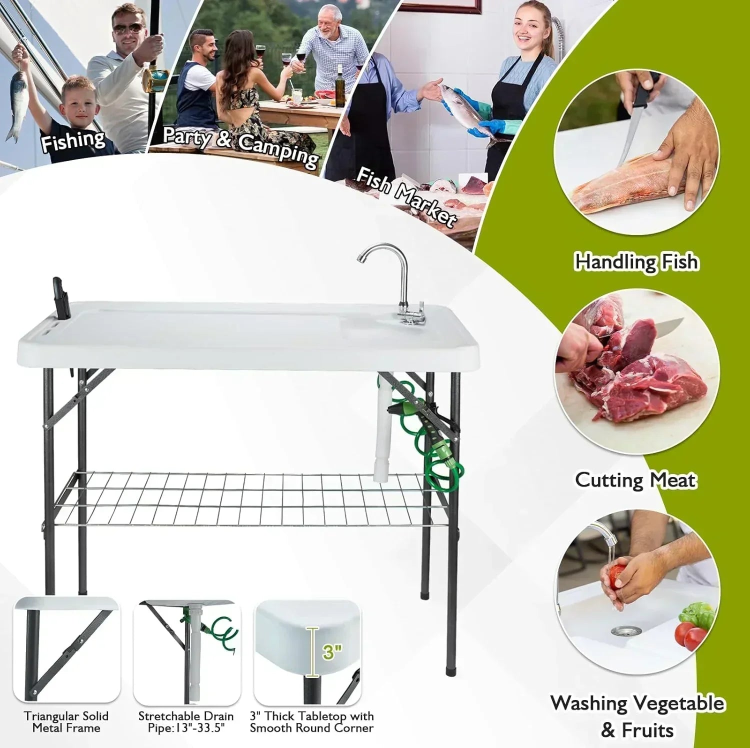 Folding Fish Cleaning Table Portable Camping Sink Table Outdoor Fish Fillet Cleaning Station wourant