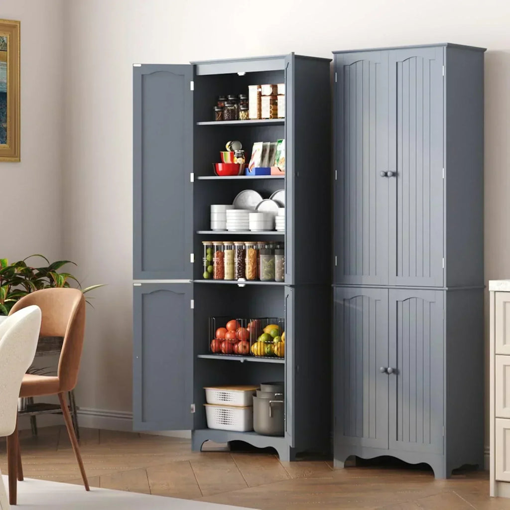 Tall Pantry Cabinet Freestanding Storage Cabinet Wooden Kitchen Pantry with 4 Doors wourant
