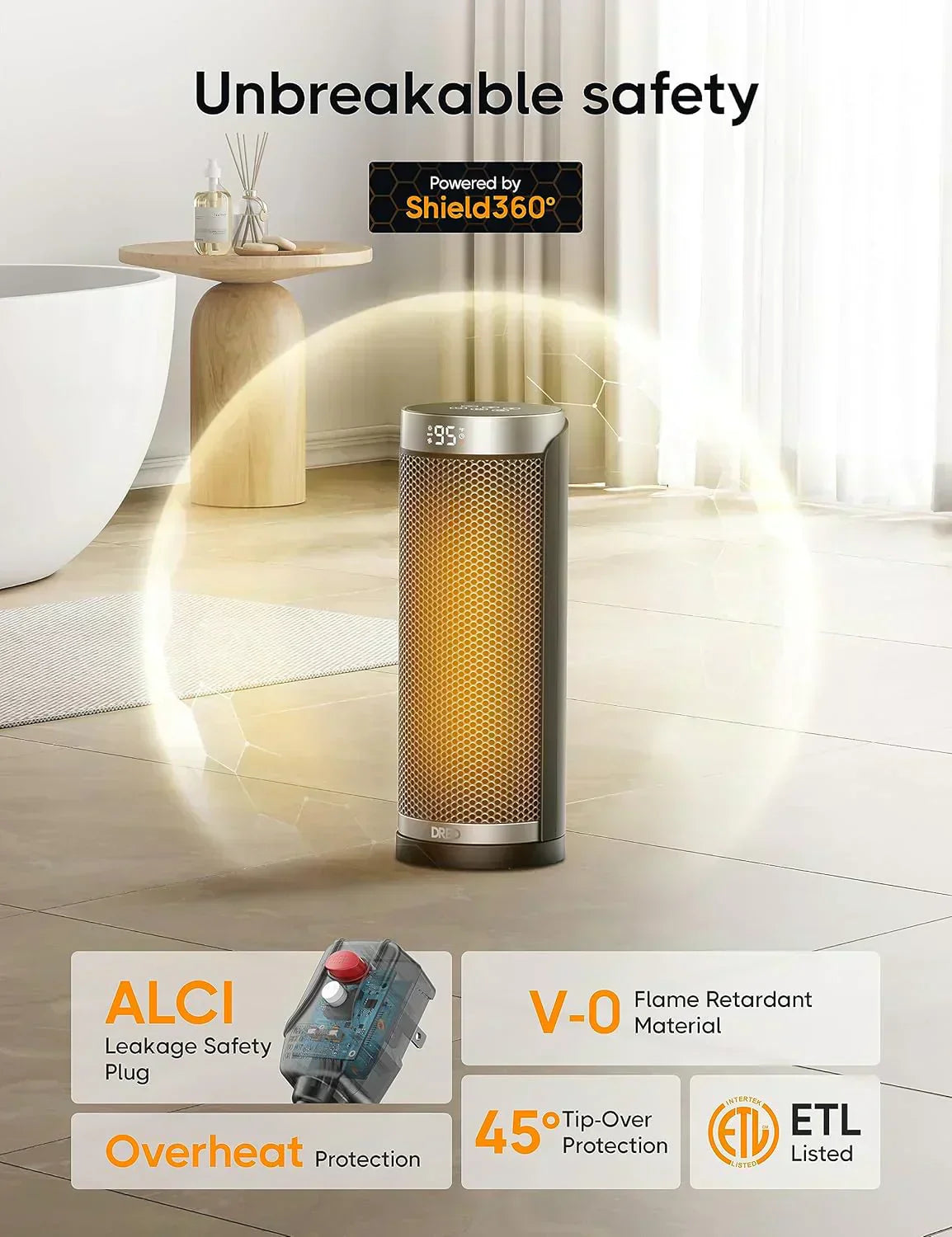 Space Heater 1500W Electric Indoor Heater with Thermostat Quiet Portable Heater wourant