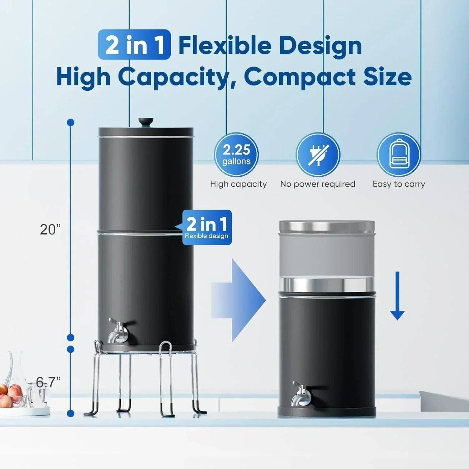 Purewell three-stage 0.01μm ultrafiltration gravity water filtration system 304 wourant