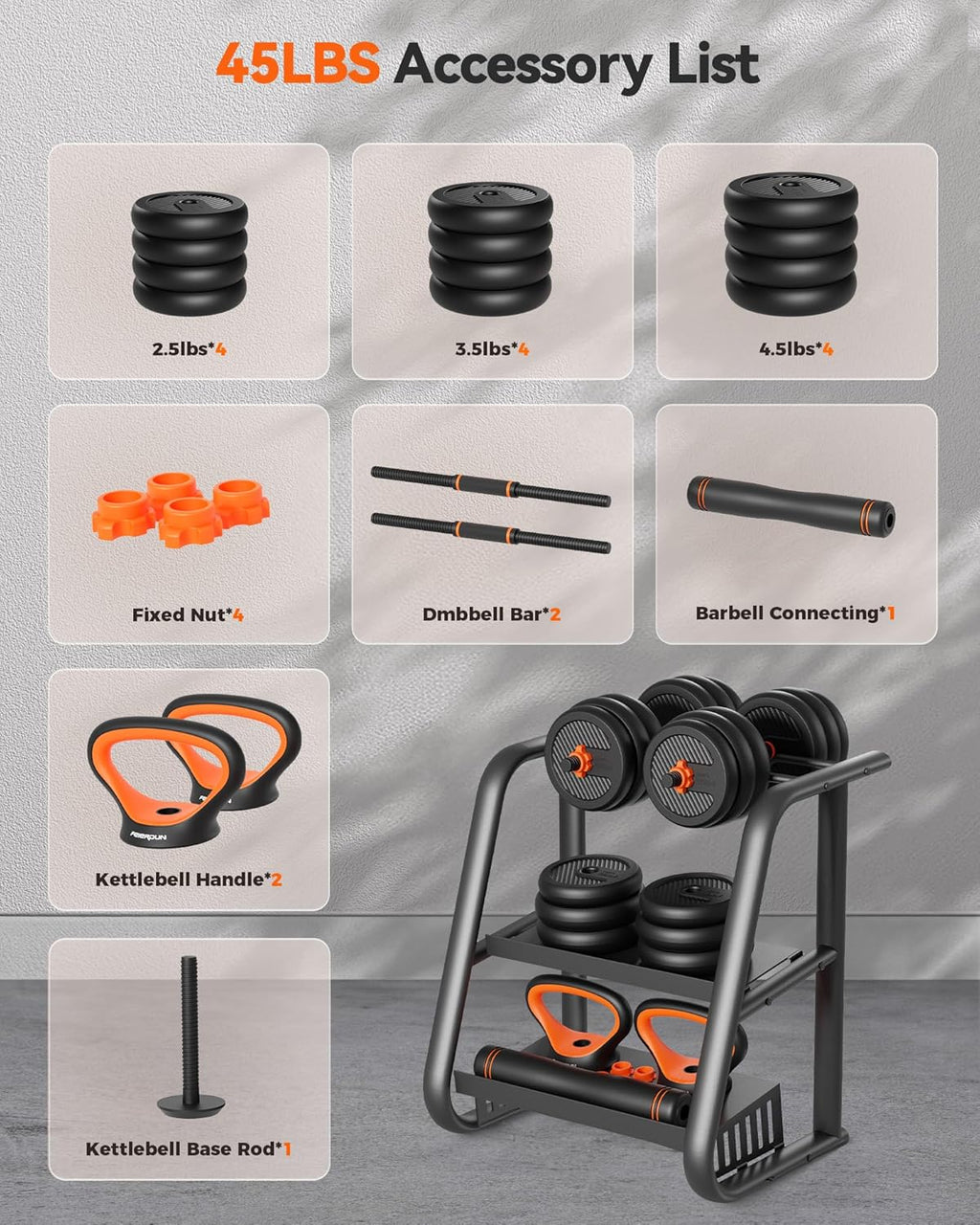 Feierdun adjustable dumbbells with connectors Barbell, kettlebell push-up stand wourant
