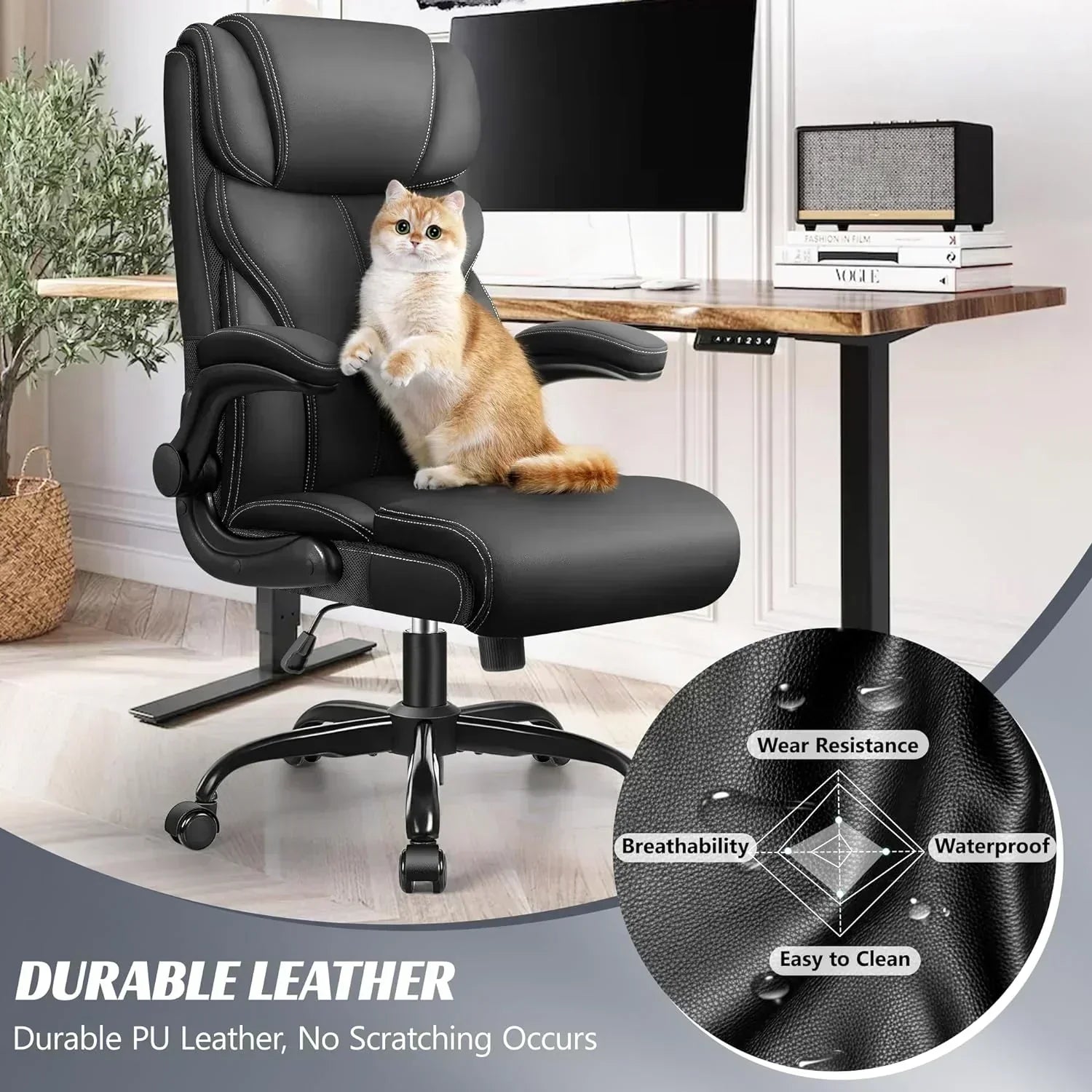 Office Chair Large High-Foot Computer Desk Chair Chair Lumbar Support Rotating Computer Chair wourant