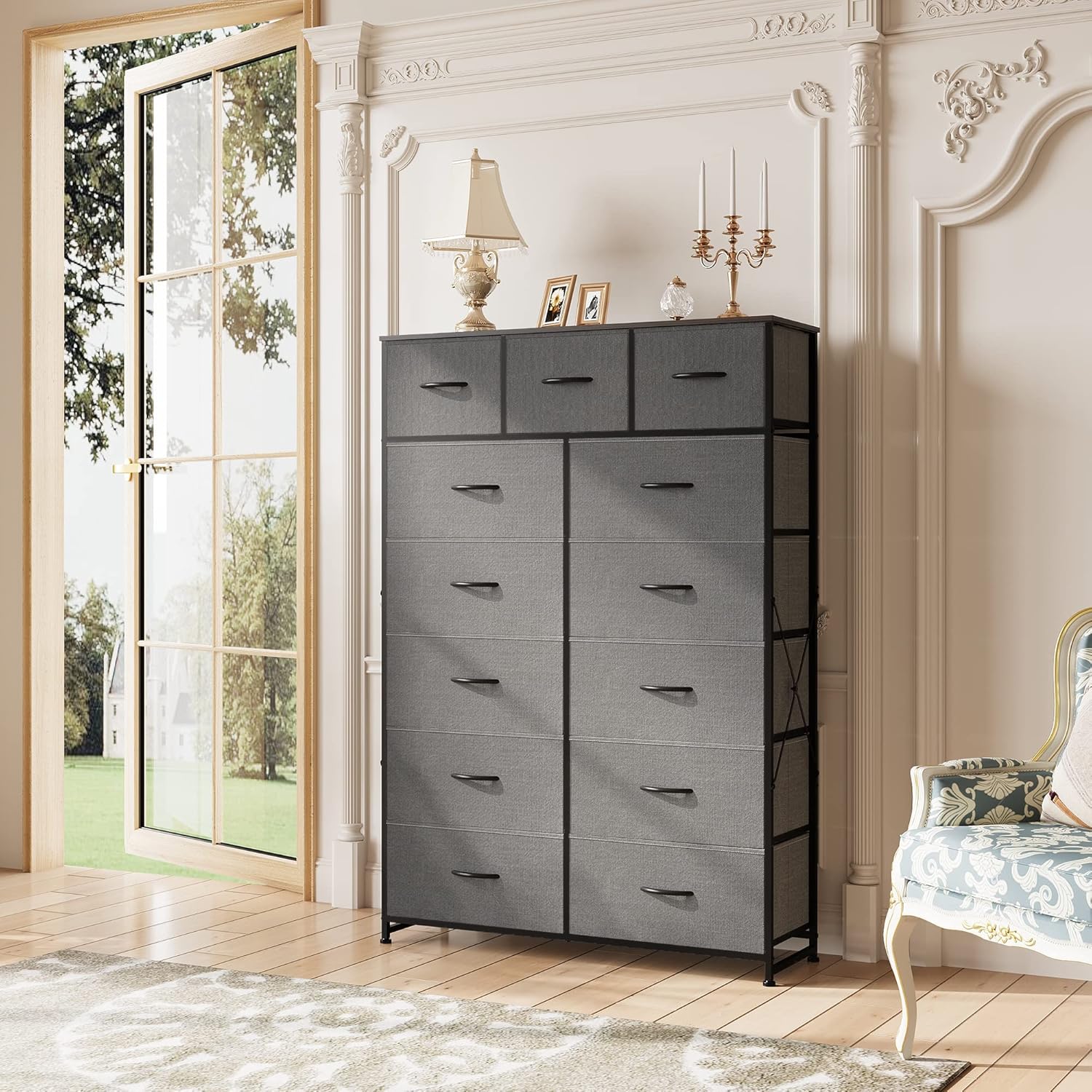 WLIVE Storage Organizer Unit with 13 Fabric Bins Storage Drawers Organizer with Steel Frame wourant