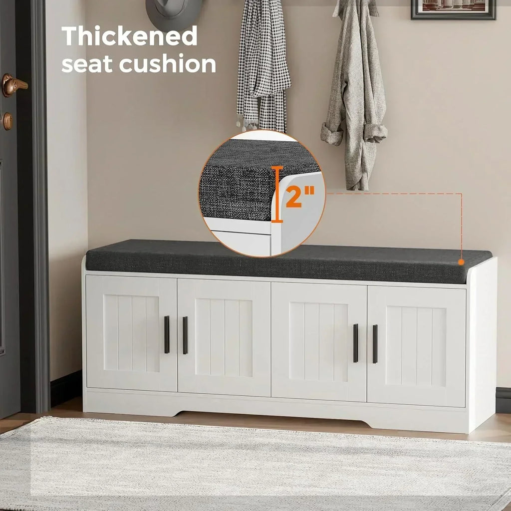 2-Tier Storage Bench Shoe Bench with Thickened Padded Seat Cushion Entryway Bench wourant