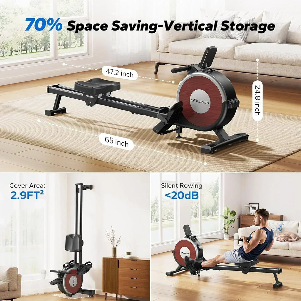 Merachi household rowing machine silent resistance dual-slide design wourant