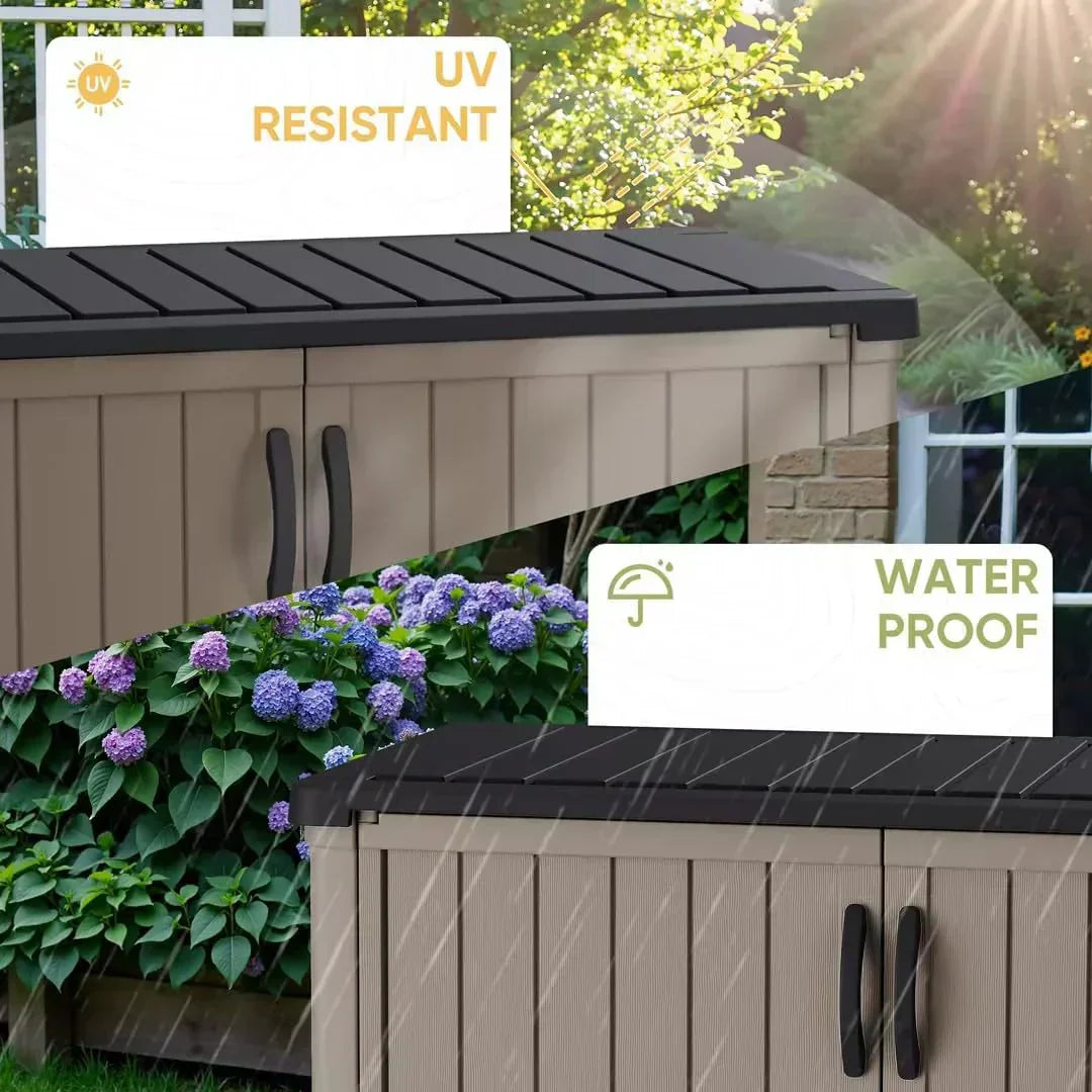 Devoko Outdoor Storage Cabinet 26 Cu Ft with Lockable Doors Horizontal Storage Shed Waterproof wourant